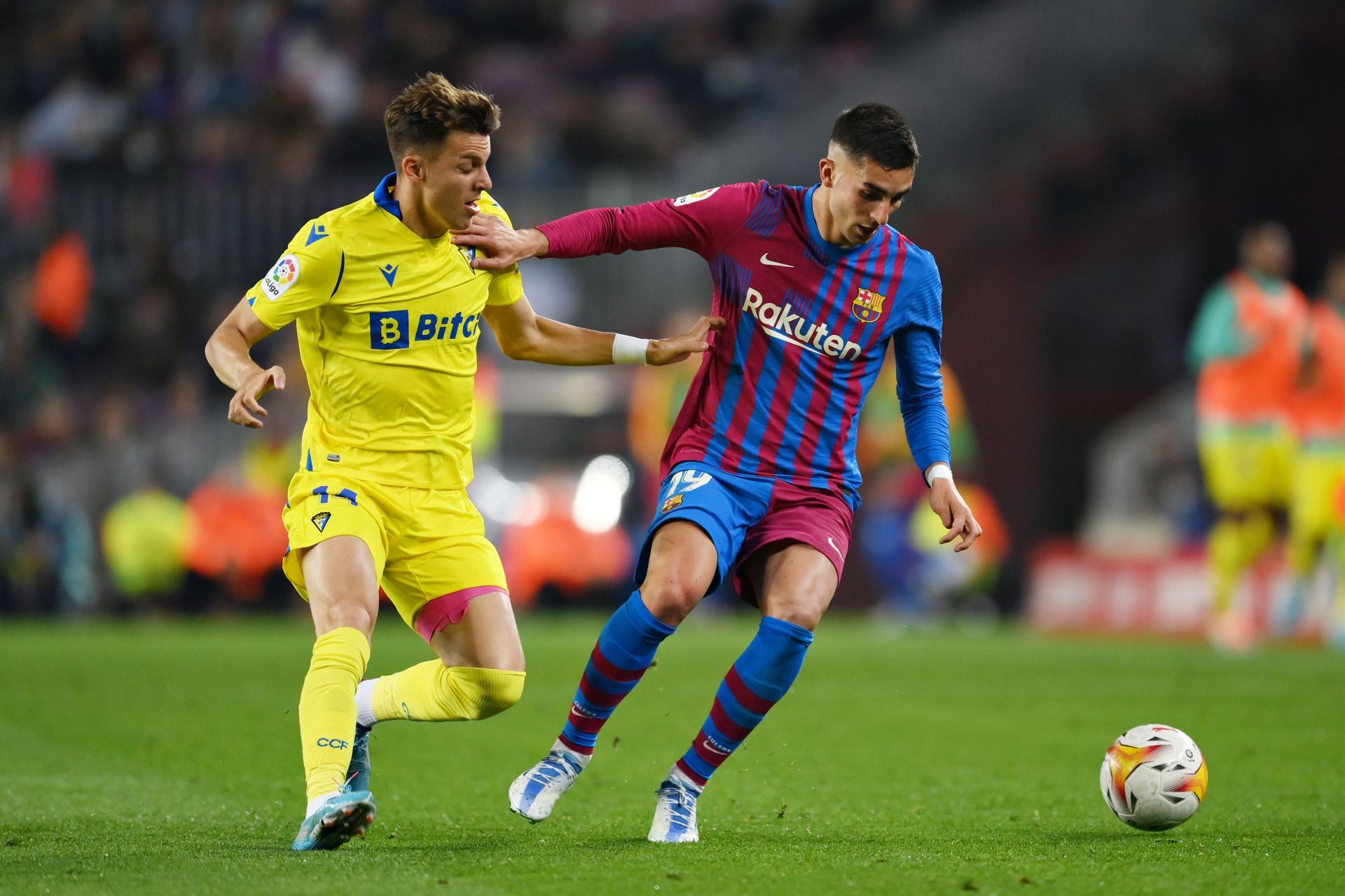 Ivan Alejo tussles it out against Ferran Torres.