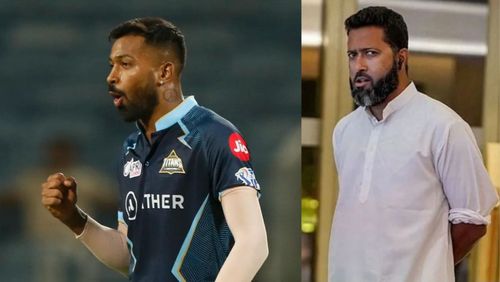 Gujarat Titans' Hardik Pandya (L) and Wasim Jaffer.