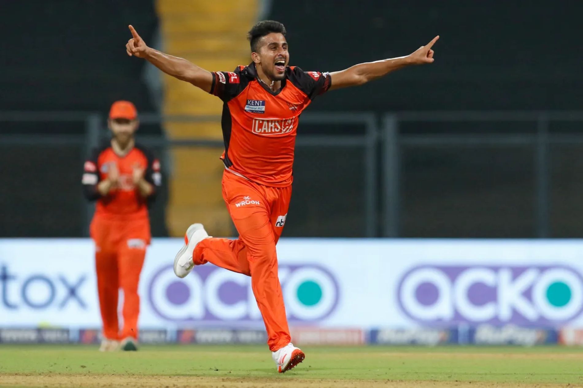 Umran Malik celebrates one of his five wickets. Pic: IPLT20.COM