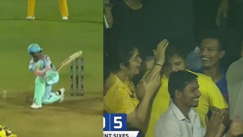 Ayush Badoni's shot hits an unlucky fan on the head.