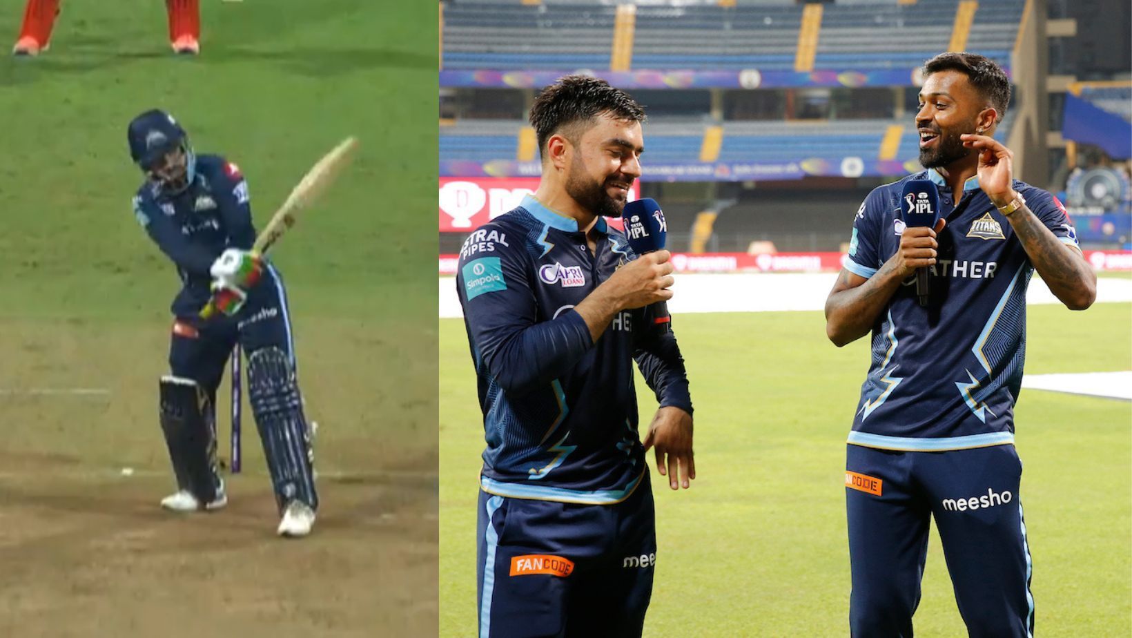 Rashid Khan&#039;s trademark &#039;Snake Shot&#039; (L).