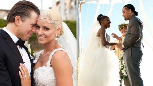 The Miz with Maryse (left) and Jimmy Uso with Naomi (right)