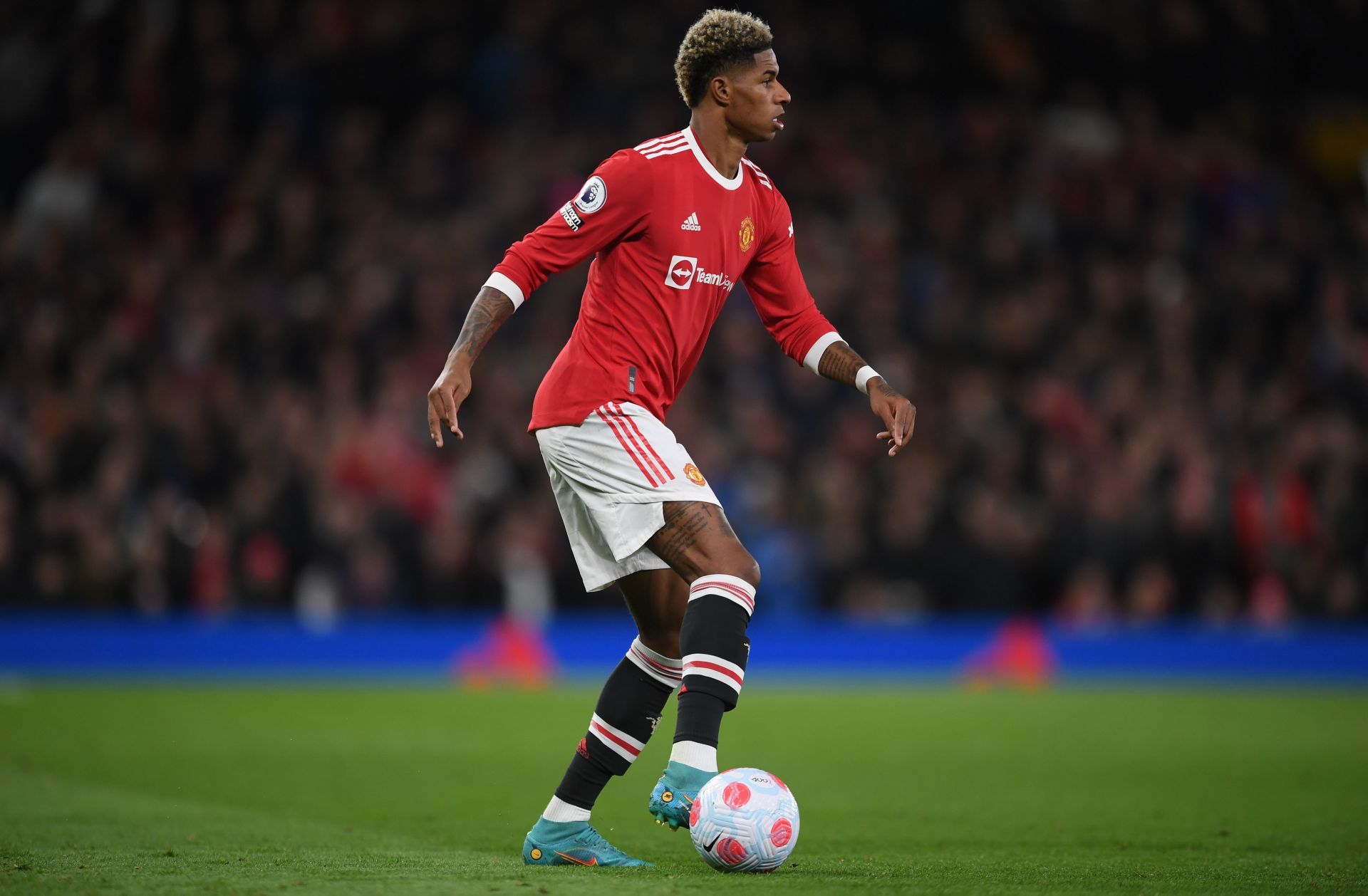 Marcus Rashford in action versus Tottenham Hotspur - Premier League