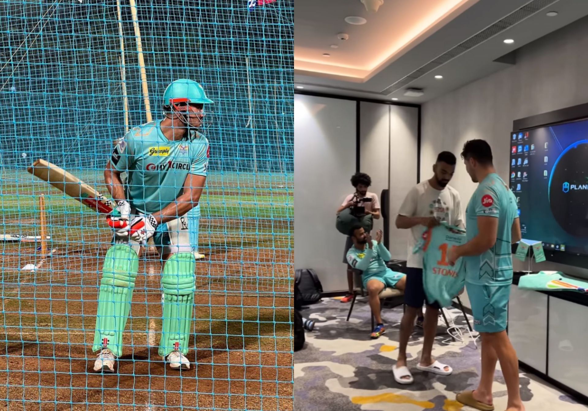 Marcus Stoinis receives his jersey from KL Rahul (PC: LSG/Instagram)