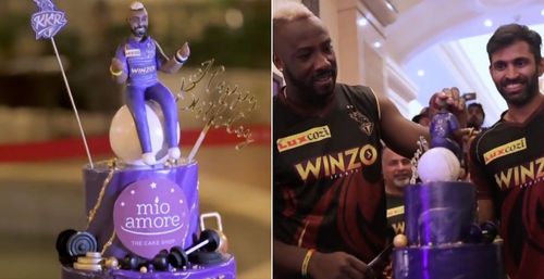 KKR players celebrated Andre Russell's birthday (Credit: Twitter/Kolkata Knight Riders)