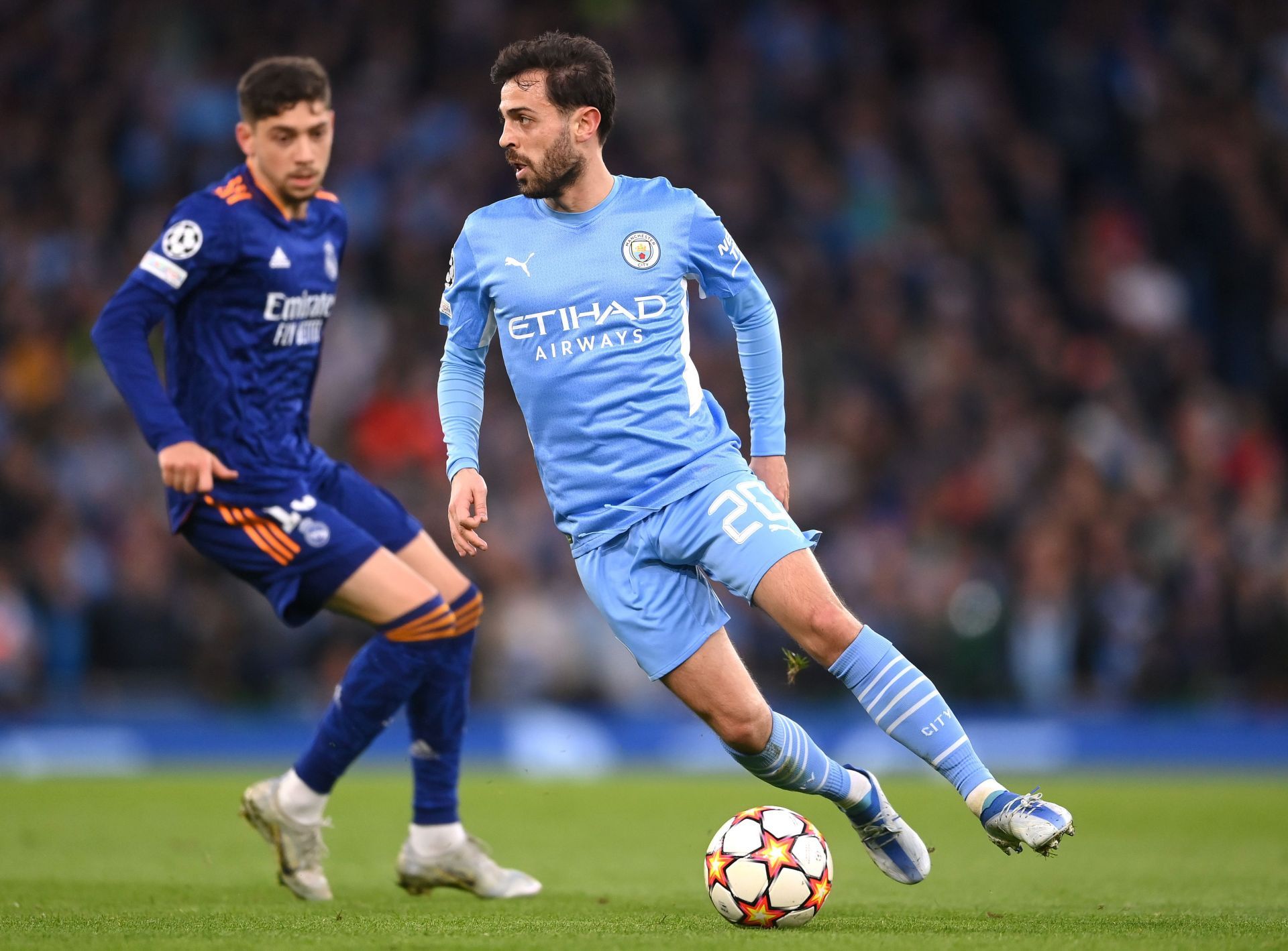 Bernardo Silva in action against Real Madrid .