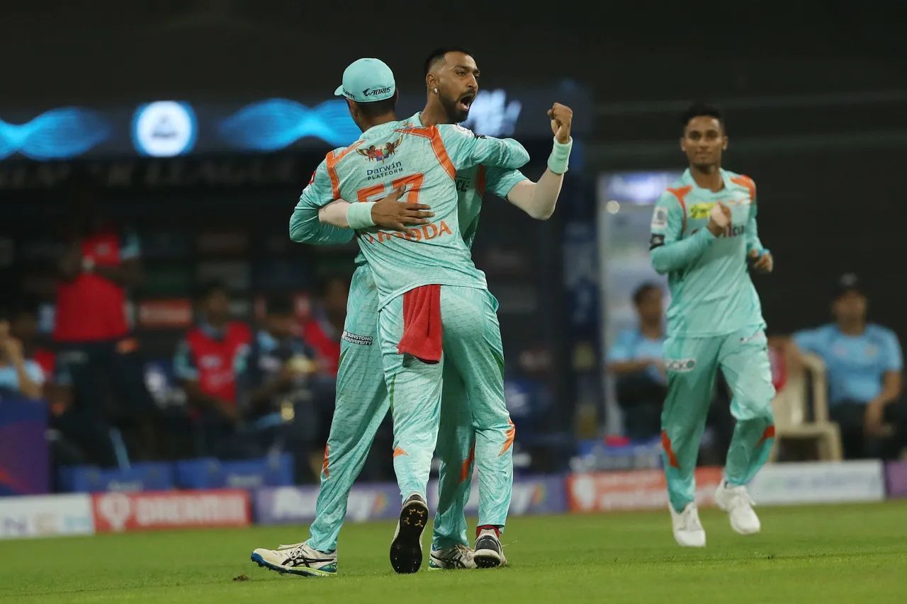 Krunal Pandya and Deepak Hooda celebrating a wicket together in IPL 2022 (Image Courtesy: IPLT20.com)