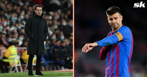 [L-to-R] Blaugrana manager Xavi Hernandez; Gerard Pique.