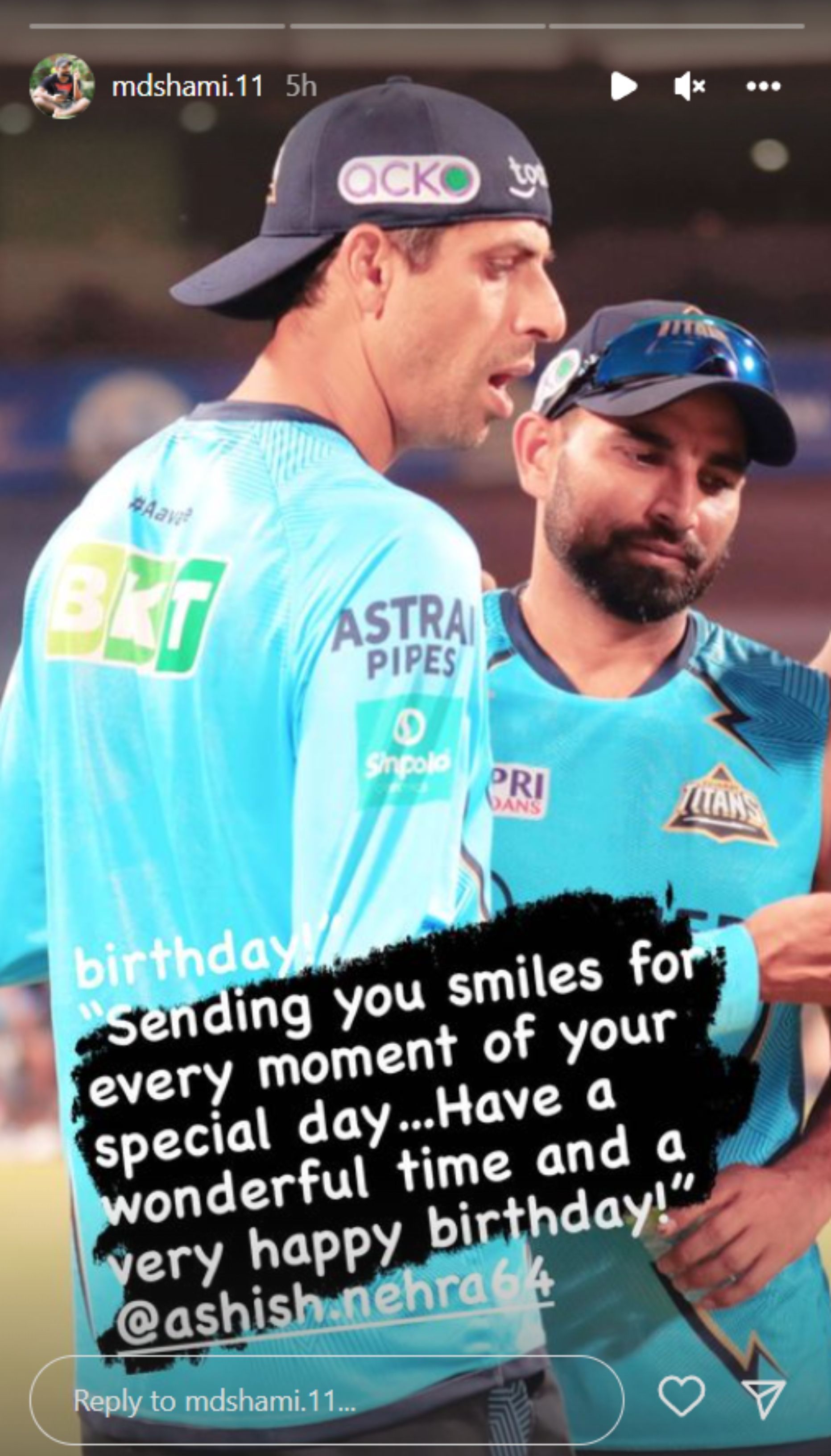 Mohammed Shami wished via Instagram