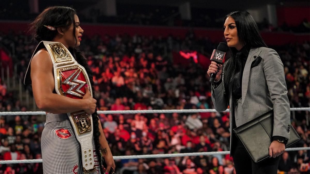 Sonya Deville talking to Bianca Belair on RAW