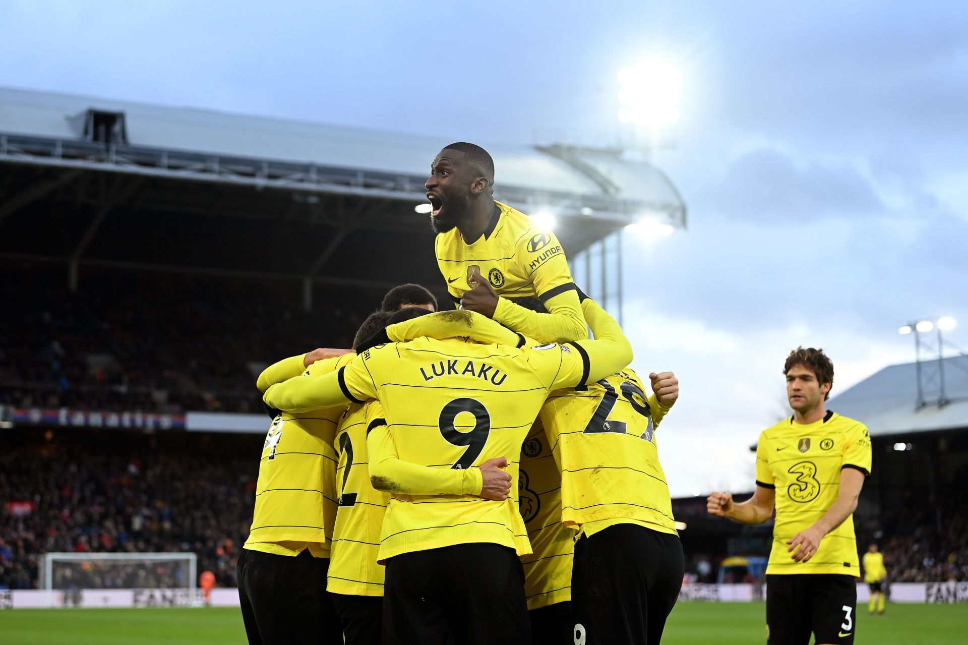 Antonio Rudiger celebrates during the Premier League game between Crystal Palace and Chelsea