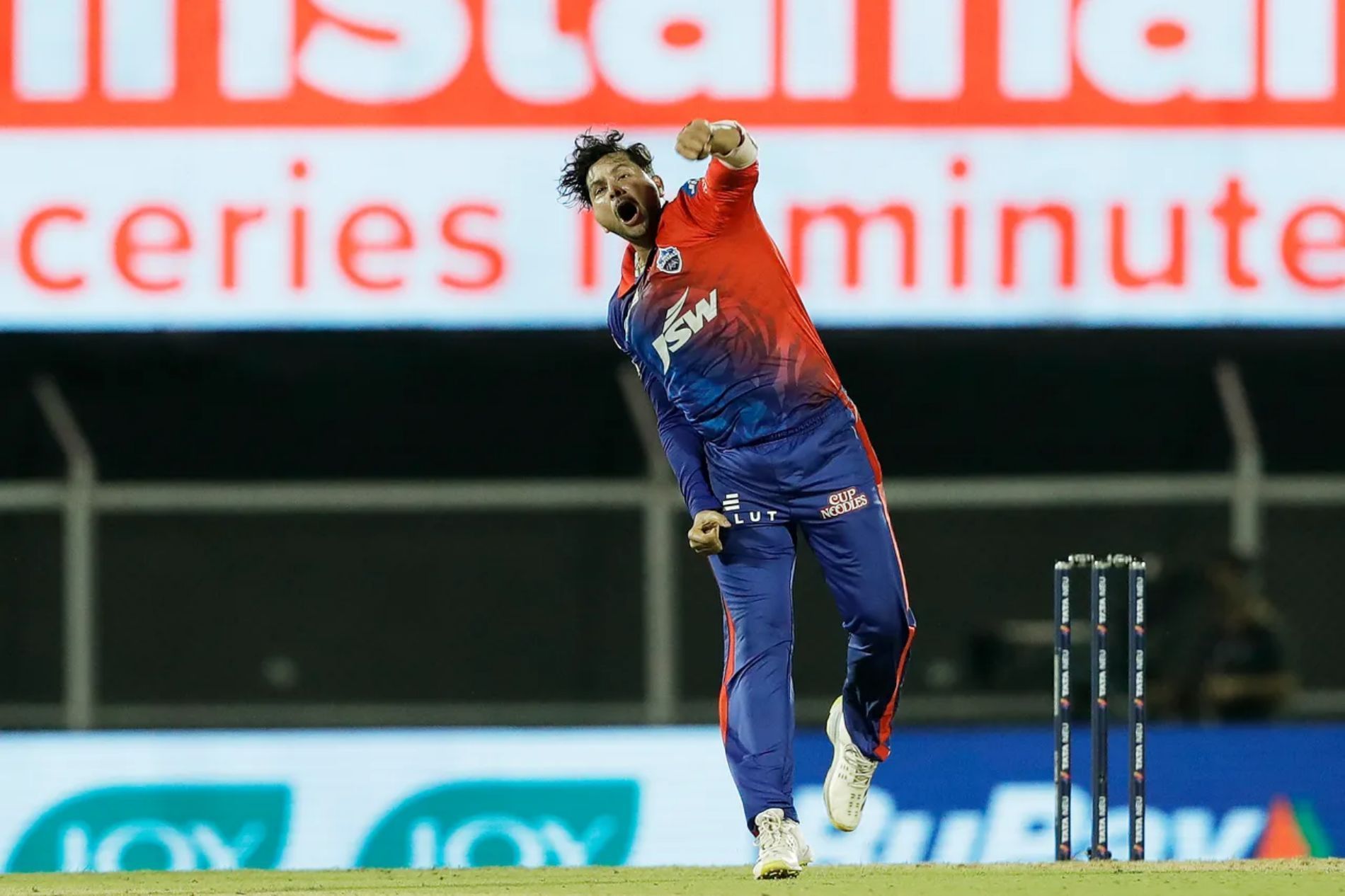 Kuldeep Yadav is ecstatic after claiming a wicket. Pic: IPLT20.COM