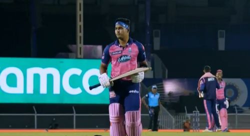 Riyan Parag walks back after being dismissed against KKR. Pic: IPLT20.COM