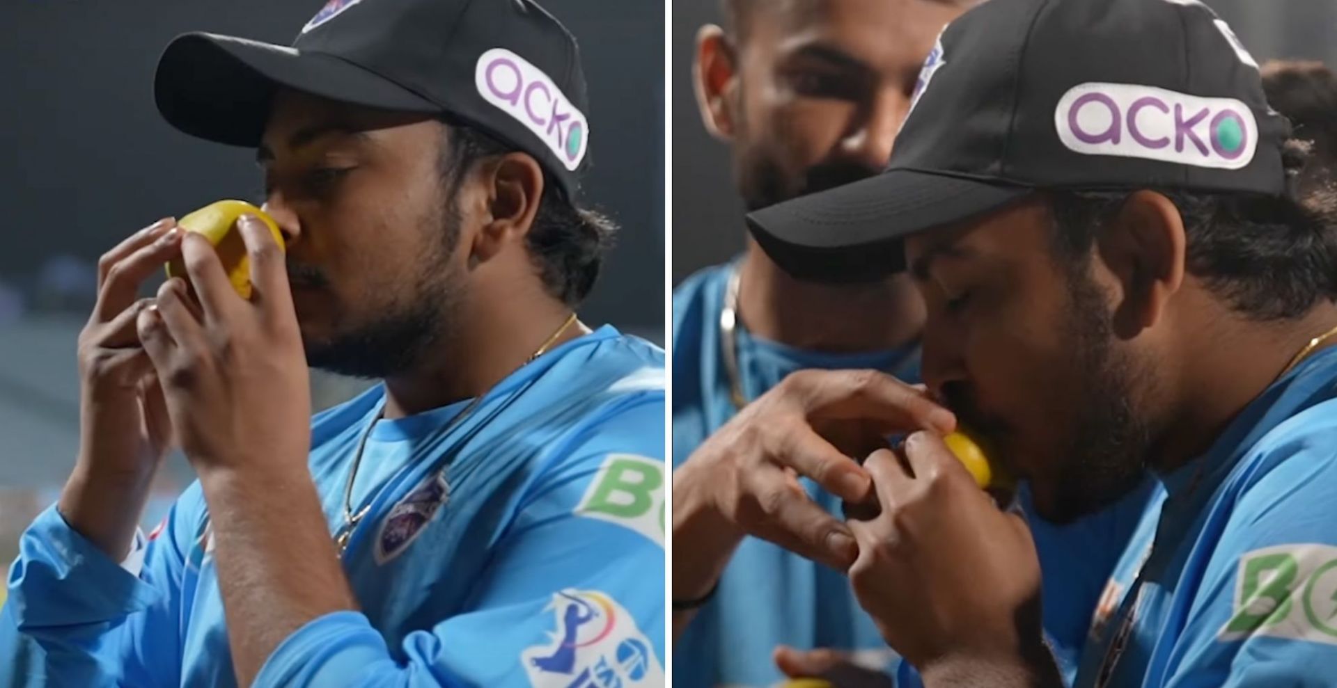 Prithvi Shaw learning how to eat a mango without cutting it (Credit: DC/Instagram)