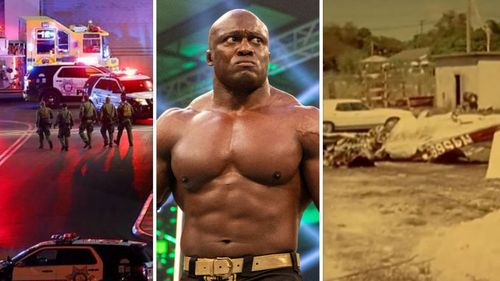 The Fashion Show Mall in 2020 (left), Bobby Lashley (middle), Ric Flair's plane crash (right)