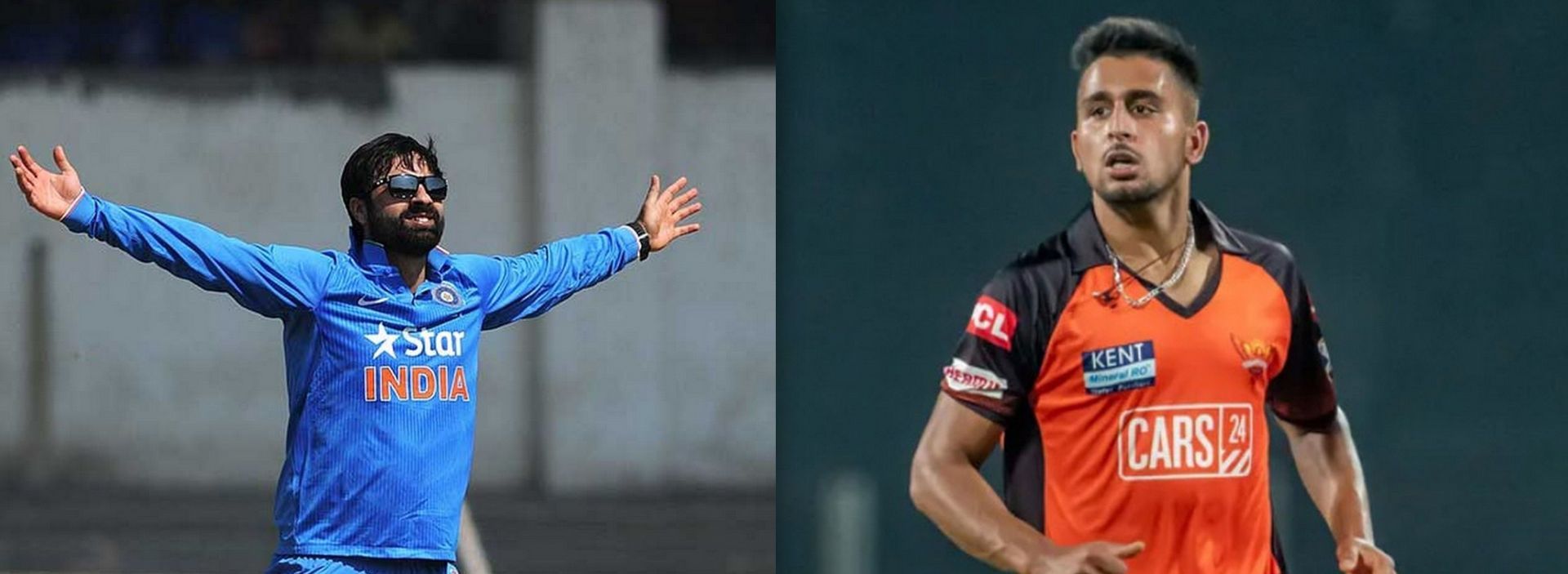 Umran Malik (right) made his J&amp;K debut under Parvez Rasool&#039;s (left) captaincy. Image Courtesy: BCCI/IPL