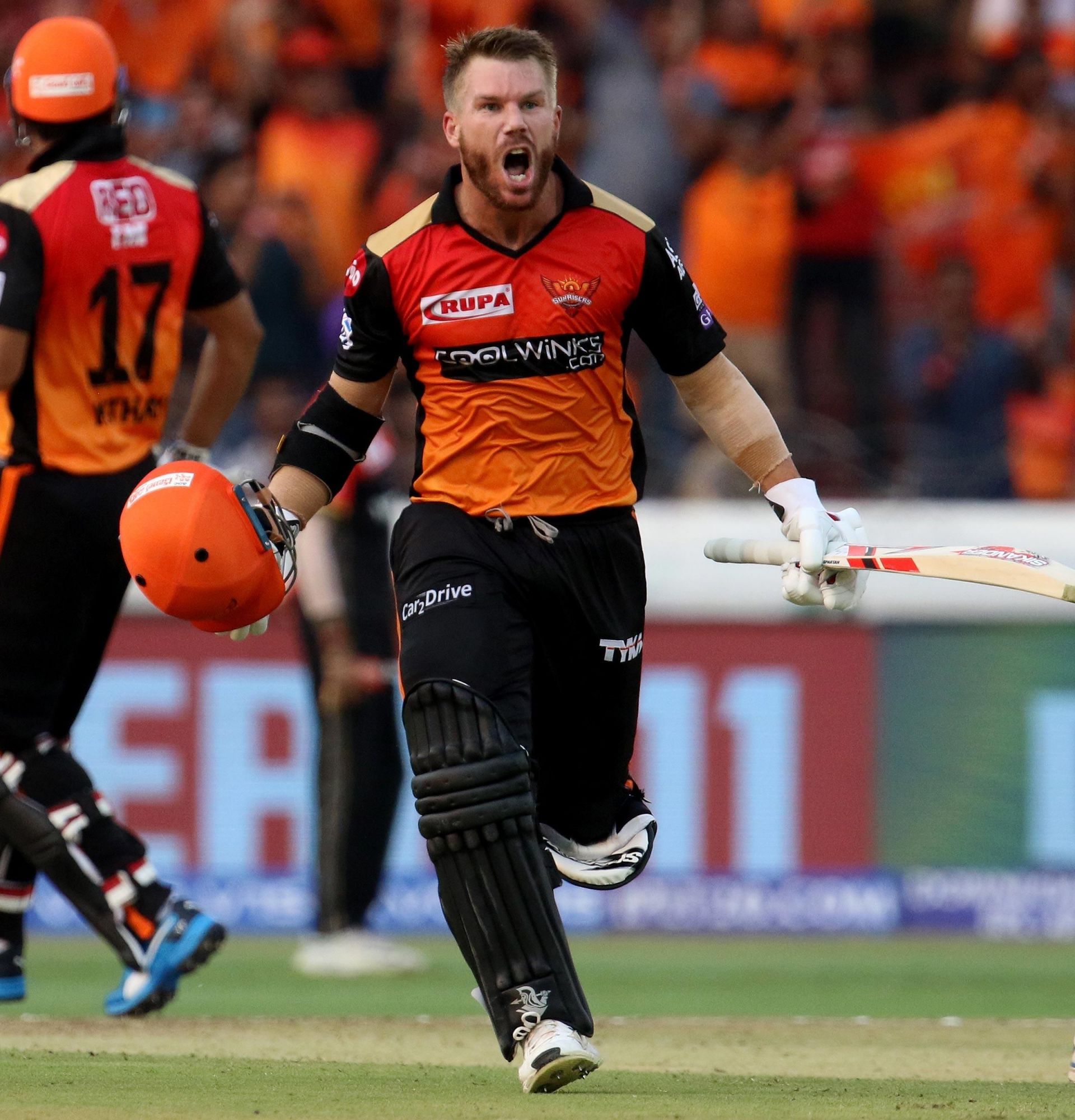 David Warner in full celebration after scoring a ton for Sunrisers Hyderabad