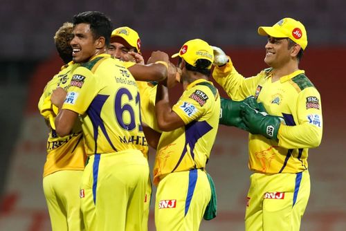 Chennai celebrate a wicket during their match against Delhi. Pic: IPLT20.COM