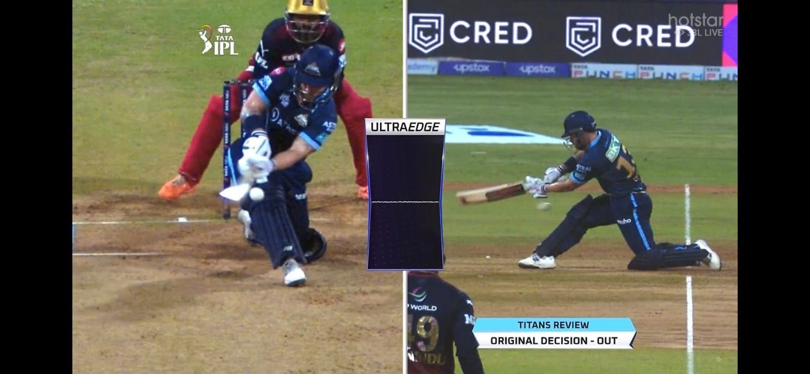The DRS was called into question during GT&#039;s game against RCB (Credits: Disney + Hotstar)