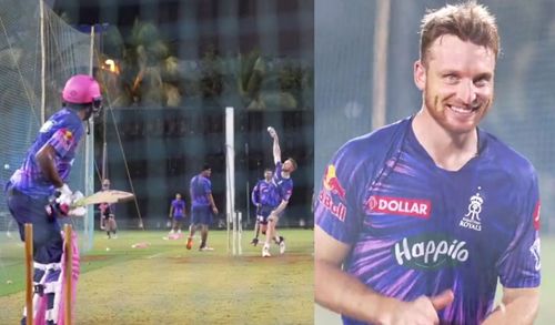 Yuzvendra Chahal and Jos Buttler in the nets (PC: Rajasthan Royals/Twitter)