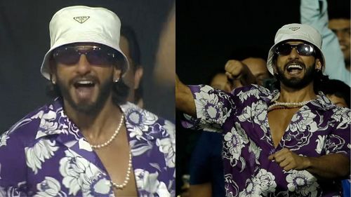 Ranveer Singh was seen enjoying each and every moment of Mumbai's win, especially when Rohit Sharma was batting. (P.C.:Twitter)