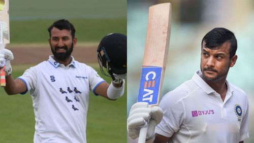 Cheteshwar Pujara (L) and Mayank Agarwal.