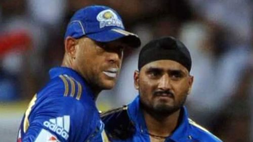 Andrew Symonds and Harbhajan Singh during their MI days.