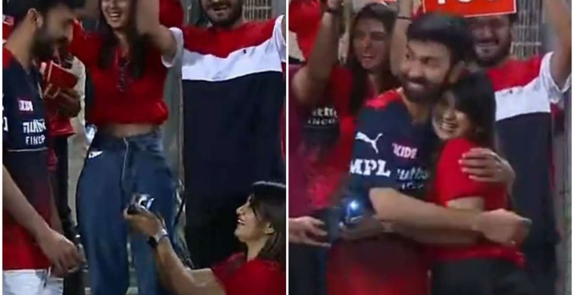 An RCB fan proposes to her boyfriend during the CSK tie (Credit: Twitter)