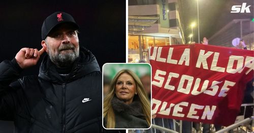 The Liverpool boss poses with a banner following UCL win.