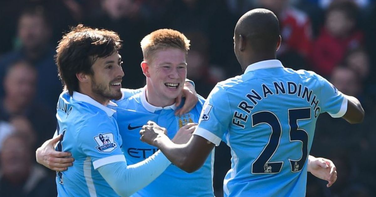 David Silva (left), Kevin De Bruyne (center) and Fernandinho (right)