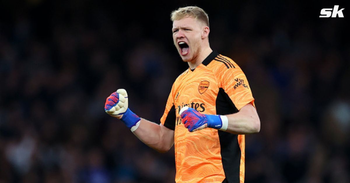 Gunners goalkeeper Aaron Ramsdale reacts during a match