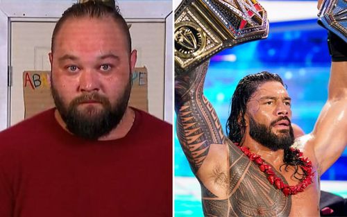 Bray Wyatt (left); Roman Reigns at WrestleMania Backlash (right)