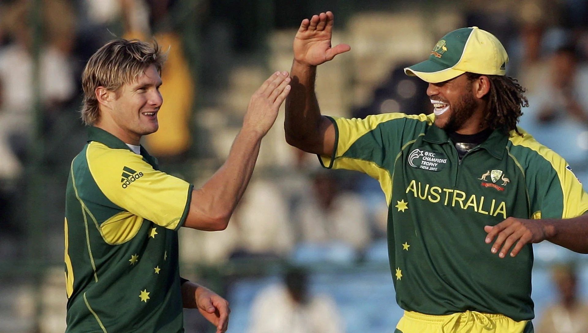 Shane Watson (left) and Andrew Symonds during the 2006 Champions Trophy. Pic: Getty Images