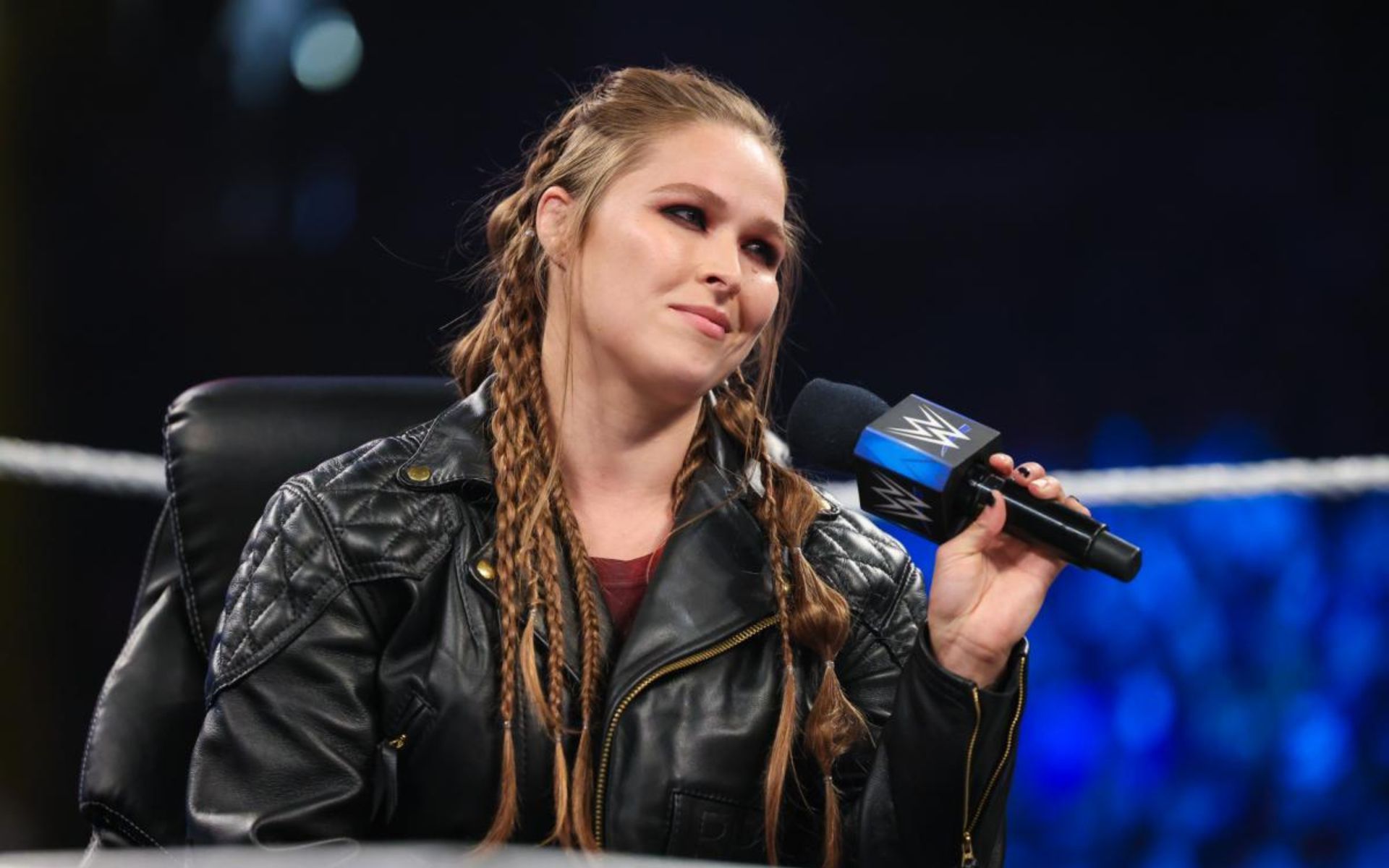 Ronda Rousey during the contract signing for the WrestleMania Backlash match
