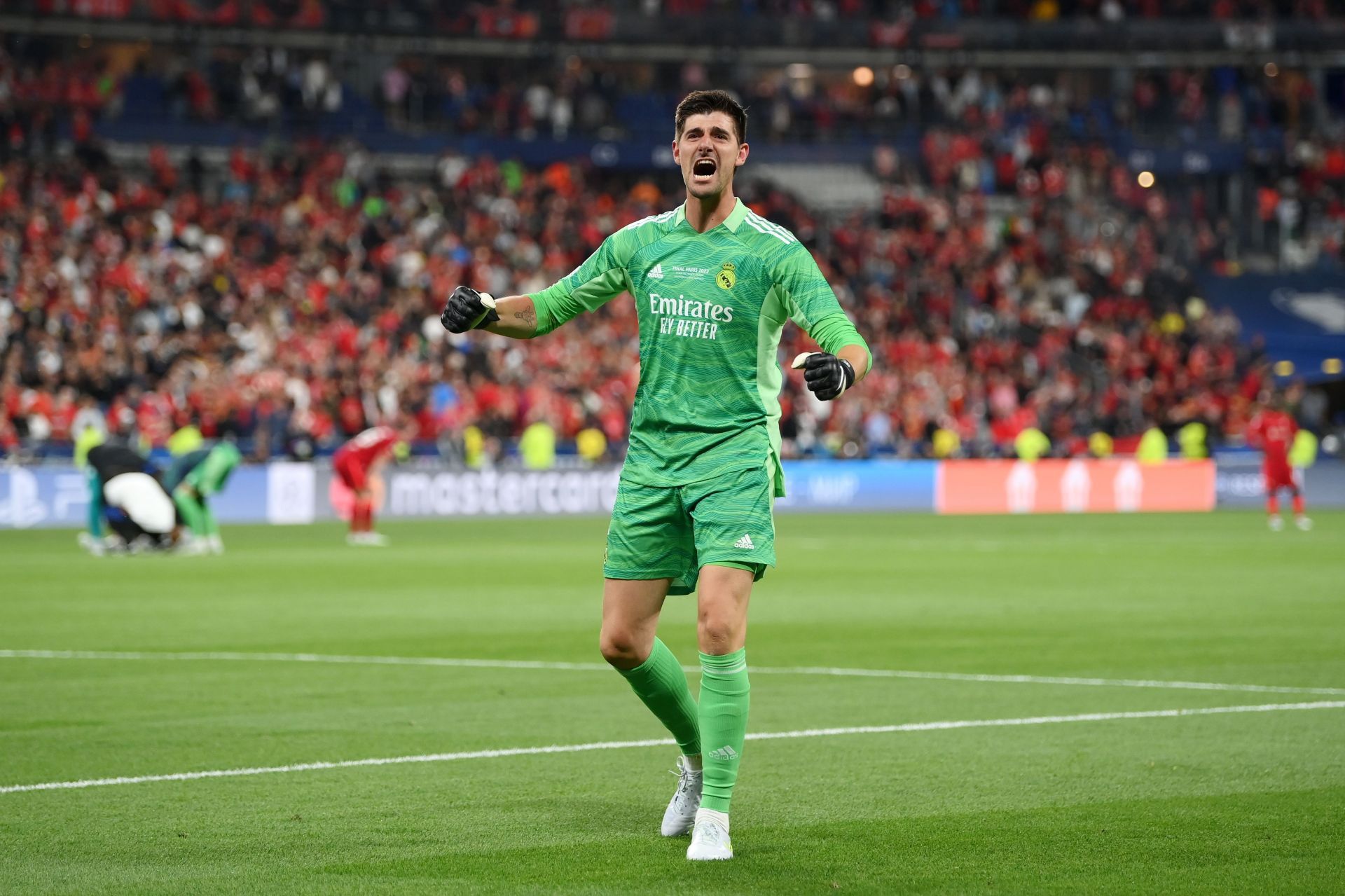 Thibaut Courtois celebrates after his stunning display