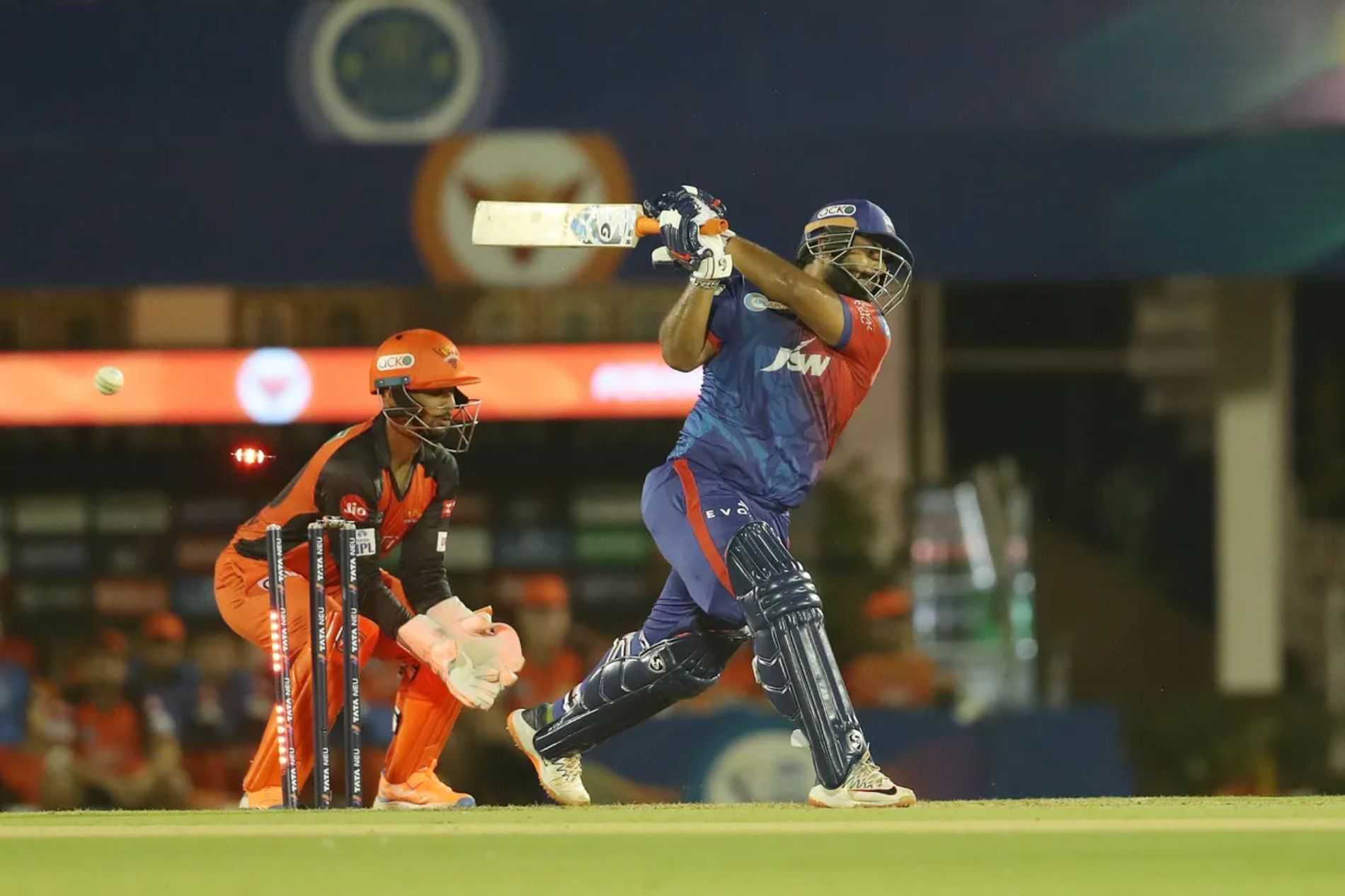 DC captain Rishabh Pant is bowled in the match against Hyderabad. Pic: IPLT20.COM