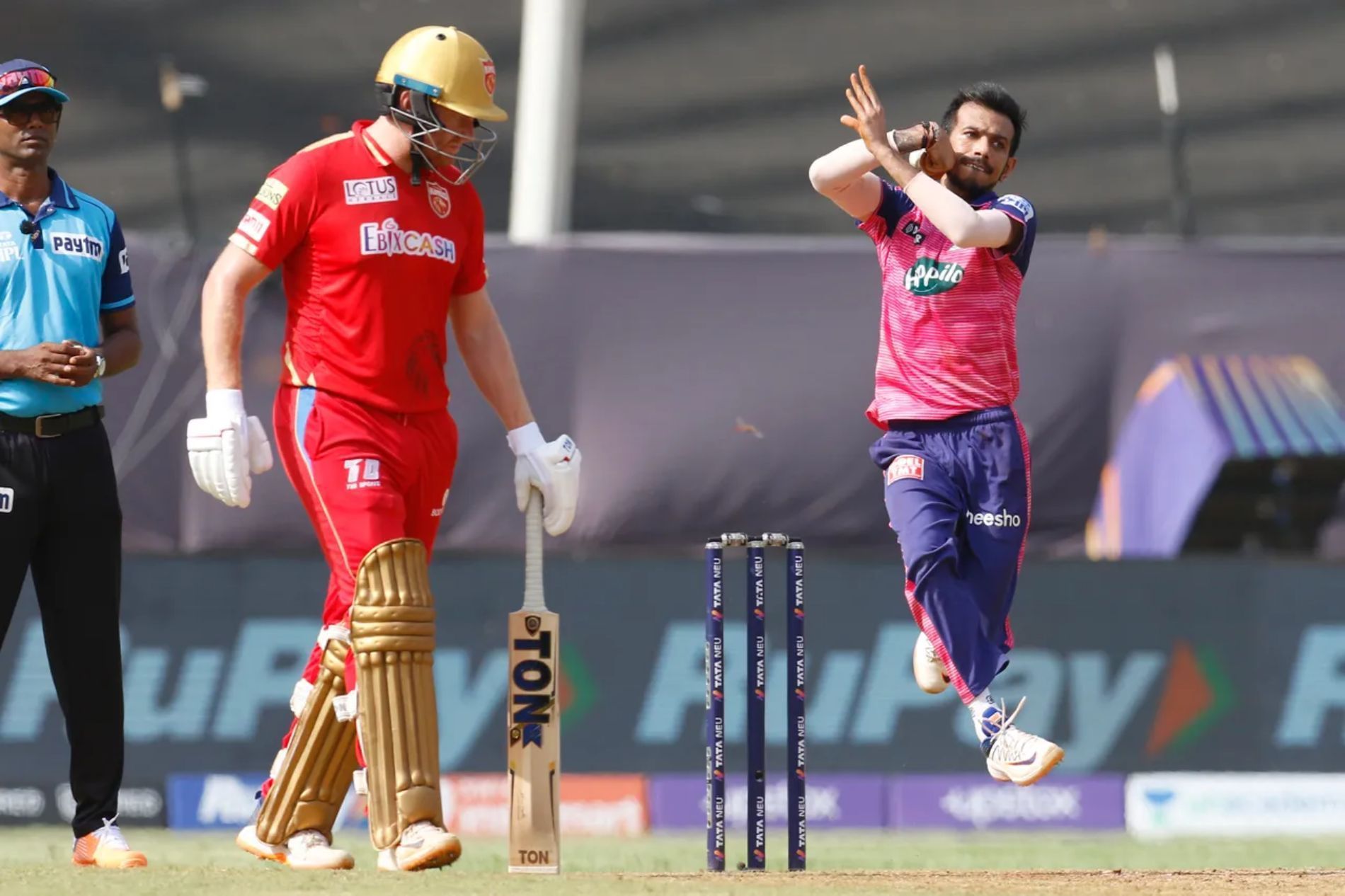 Yuzvendra Chahal bowling against Punjab Kings. Pic: IPLT20.COM