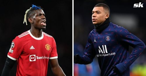 Manchester United's Paul Pogba (left) and Kylian Mbappe of Paris Saint-Germain