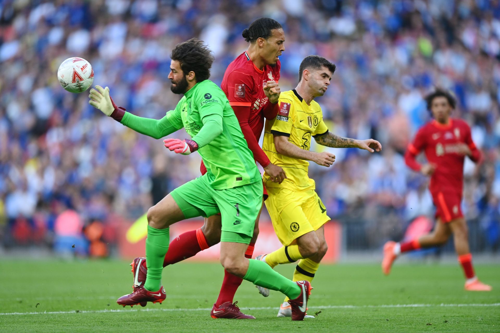 Alisson Becker in action against Chelsea.