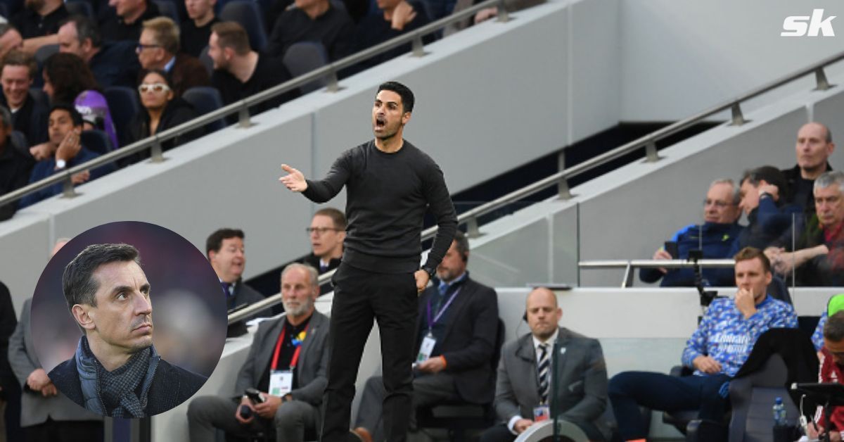 Arsenal manager Mikel Arteta; [inset] Gary Neville.