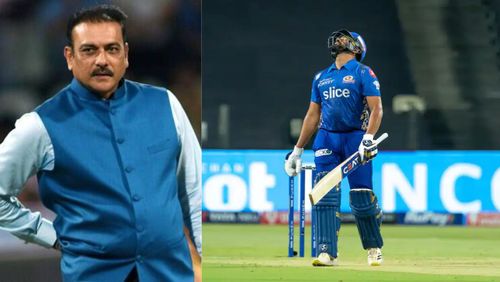 Ravi Shastri (L) and Rohit Sharma.