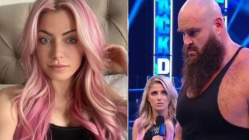 Alexa Bliss (left); Bliss and Strowman on WWE TV (right)