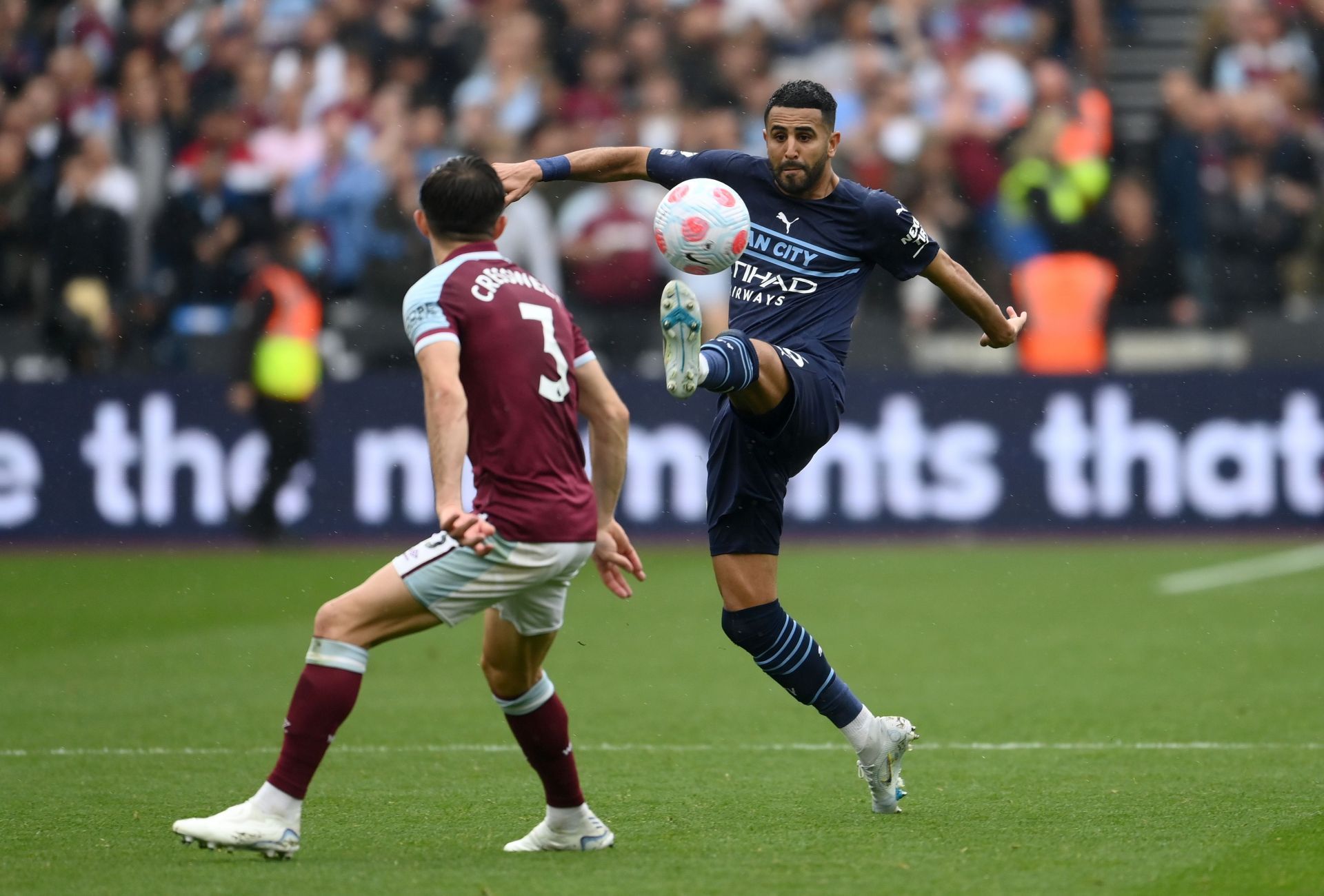 Riyad Mahrez in action against West Ham United .