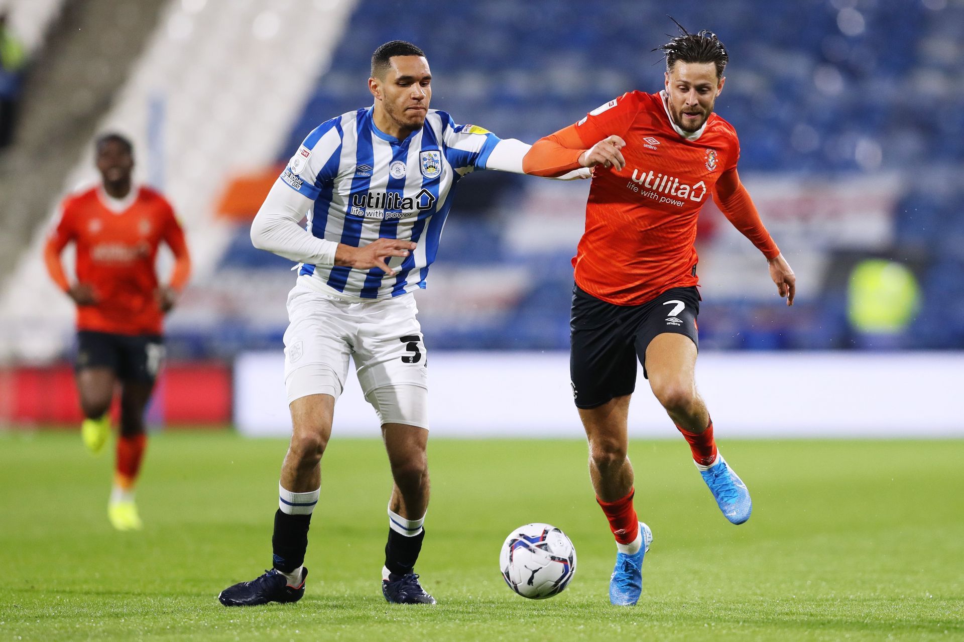 Luton and Huddersfield lock horns for a place in the final.