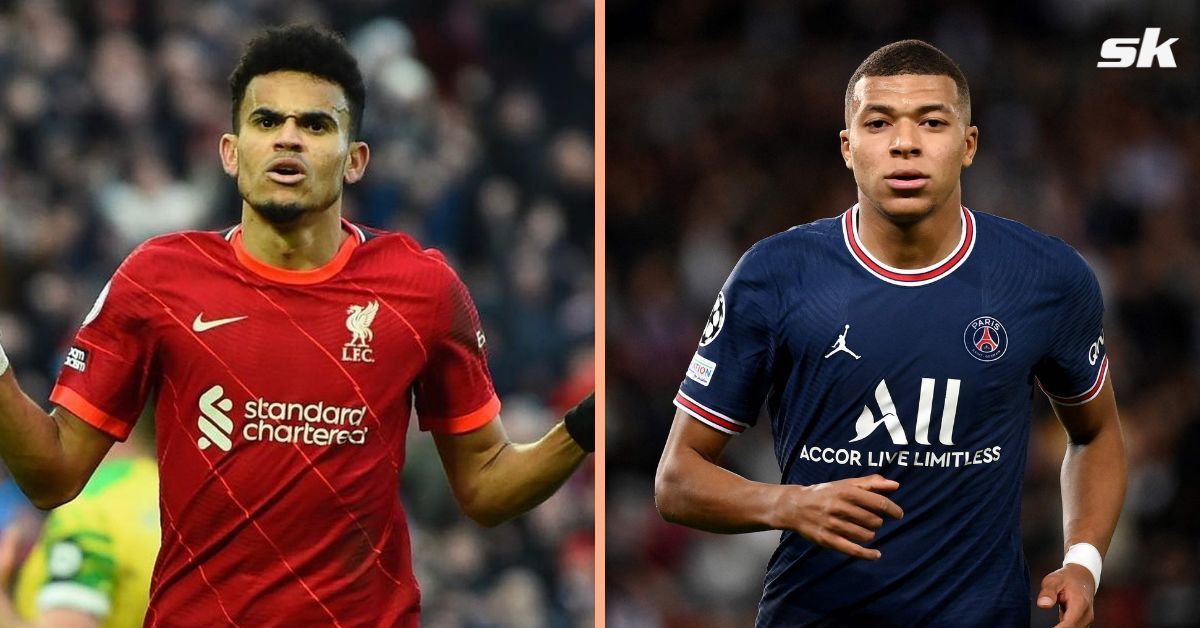 Liverpool&#039;s Luis Diaz (left) and Paris Saint-Germain&#039;s Kylian Mbappe (right)