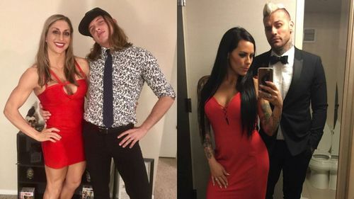 Riddle with his ex-wife (left) and Corey Graves with his ex-wife (right)