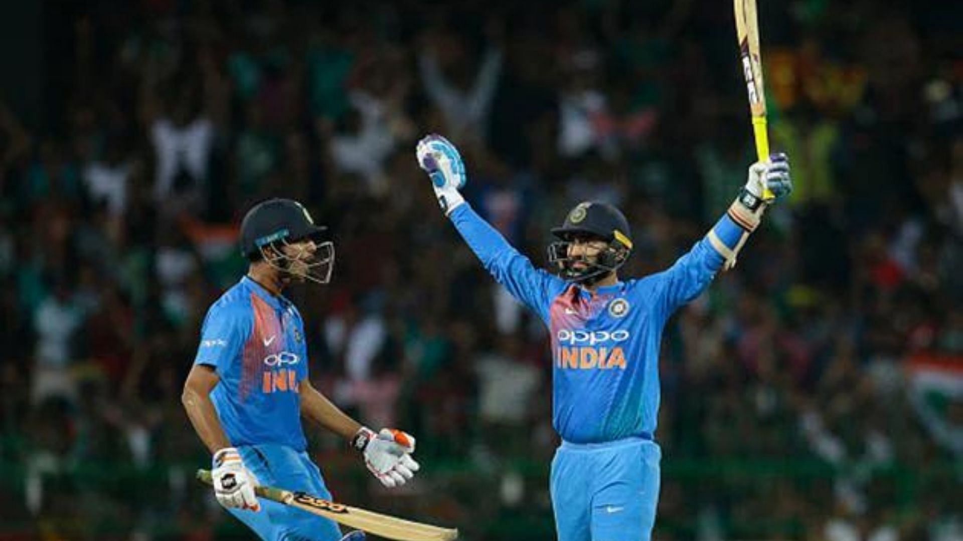 Dinesh Karthik celebrates after his Nidahas Trophy heroics.