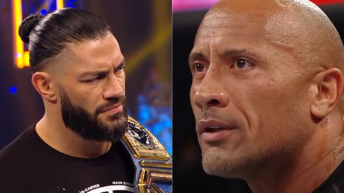 Roman Reigns (left); Dwayne "The Rock" Johnson (right)