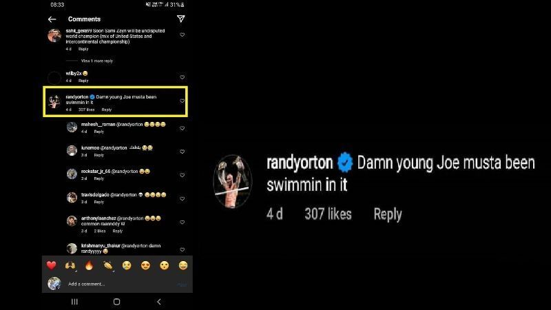 रैंडी ऑर्टन ने रोमन रेंस की पुरानी तस्वीर पर कमेन्ट किया