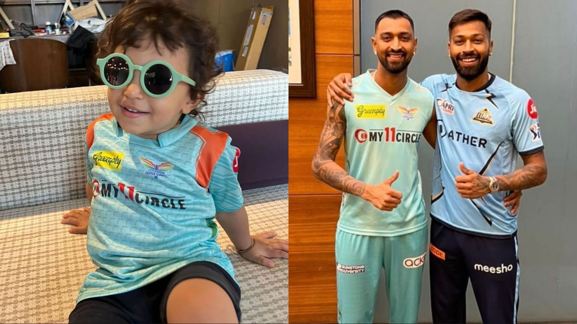 Krunal Pandya uploaded a picture of Agastya Pandya wearing the Lucknow Super Giants jersey (Image Source: Instagram)